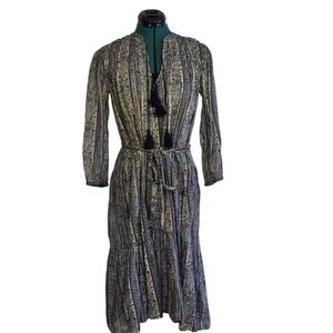 DÔEN Normandy Midi Dress Blue Paisley Floral Cotton XS - Coastal Cottagecore